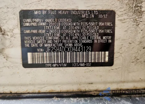 2013 Subaru Forester 2.5X Premium из США, поврежденный, VIN JF2SHADCXDH443129